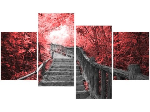 Obraz druk Stairs to Heaven schody drewniane drzewa trzy kolory