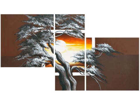 90x50cm Drzewo tle zachodzącego słońca trój obraz   ściany  