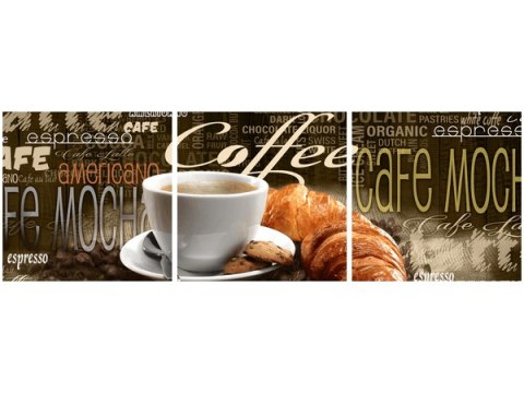 70x50cm Obraz Morning coffee kawa rogalik śniadanie brązowy   ścian  