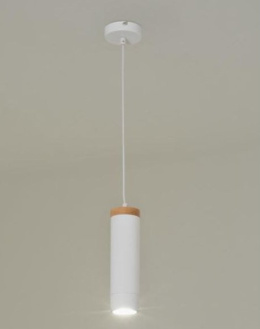 Lampa wisząca TUBES 27cm metalowa drewno żyrandol biała  