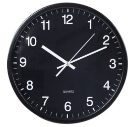 Zegar ścienny TOE czarny metalowy szyba baterie 30cm