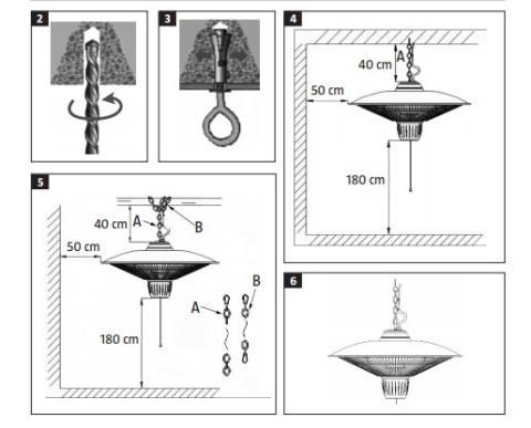 Promiennik tarasowy 750/1500 W wył sznurkowy wiszący