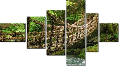 100cm 180cm Obraz 6 elem Most linowo-bambusowy ścienny  