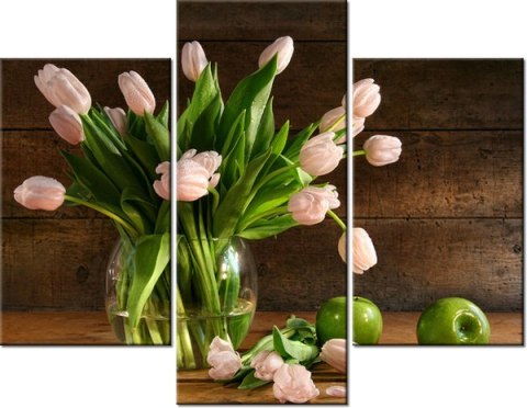 70 90cm Obraz 3 elem Pudrowy tulipan ścienny płótno 