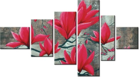 100cm 180cm Obraz 6 elem Fuksjowa magnolia ścienny  