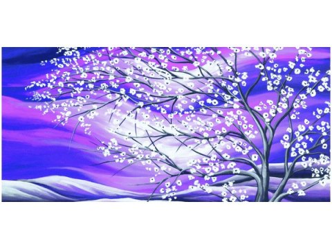 115cm 55cm Obraz ścienny Kwitnące drzewo nocą druk rama   płótno 
