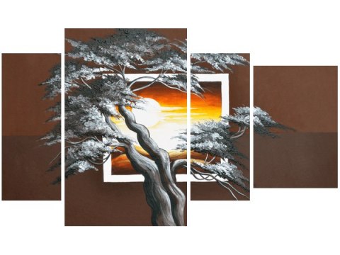 135cm 80 obraz 4 elem Drzewo tle zachodzącego słońca ścienny   