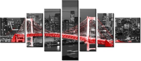 70cm 160cm ZEGAR 7 eleme Tokyo most tęczowy czerwieni druk   obraz 