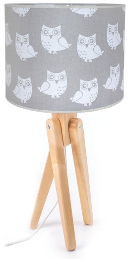 Lampka biurkowa stołowa dziecięca Effy szare sówki drewno