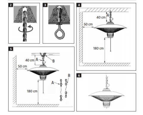 Ogrzewacz zewnętrzny 1500 W zawieszany ogród antresola oranżeria