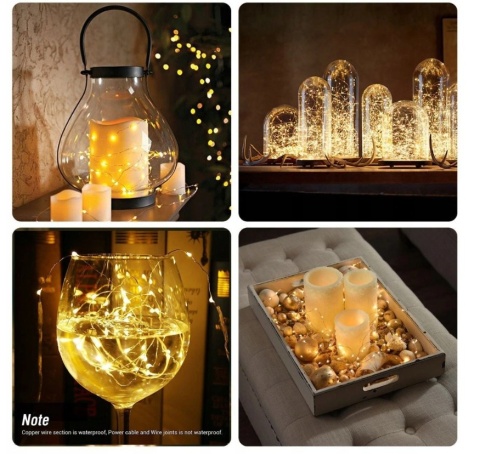 Sznurek jutowy cienki z oświetleniem 40szt 2m LED lampeczki OLAJ