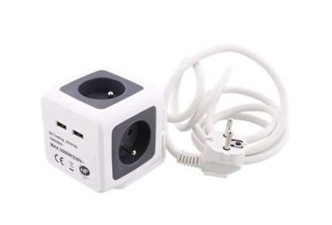 Przedłużacz 4 gniazda 2x USB 1,5m CUBE wygodna kostka 